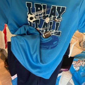 RB3 sports set size 4T nwt “I play it all” blue and black